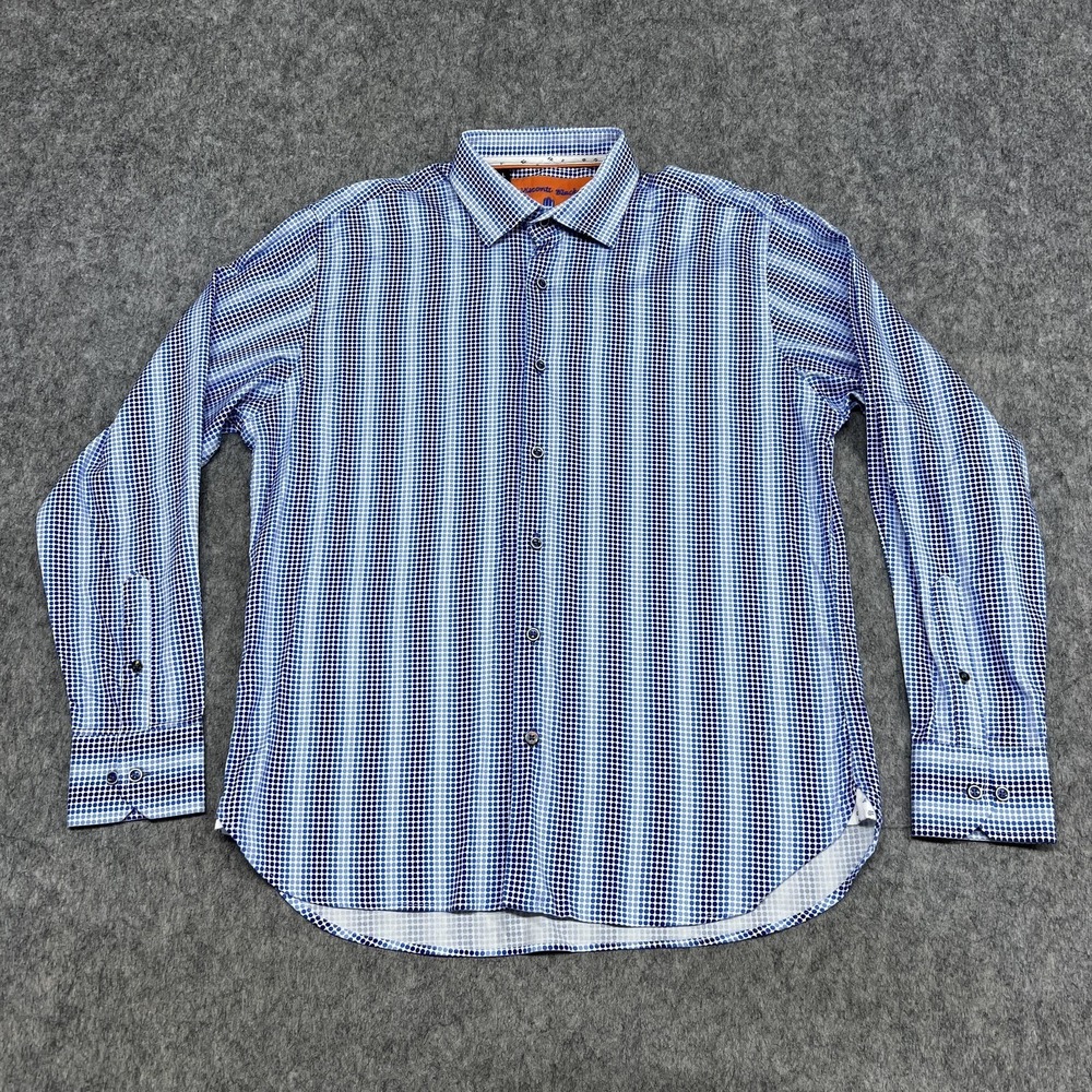 Visconti Black Shirt Mens Large Blue Dot Pattern Long Sleeve Button Front Preppy